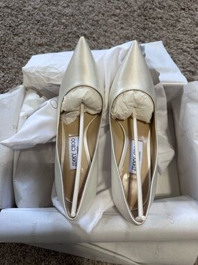 Jimmy Choo Love 85 Ivory Satin Pumps